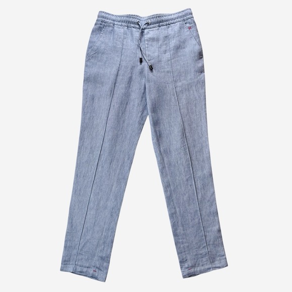 NWT ISAIA Linen Trousers 48R Light Blue Drawstring Style Pants Quiet Luxury
